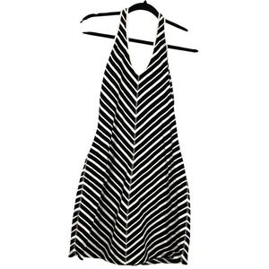 Moda International Women's Y2K Retro Halter Top Black White Fitted Mini Dress